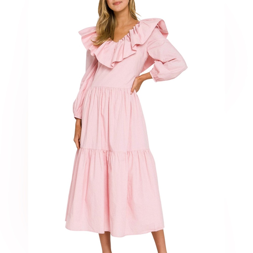 English Factory Raffled Neck MIDI Dress